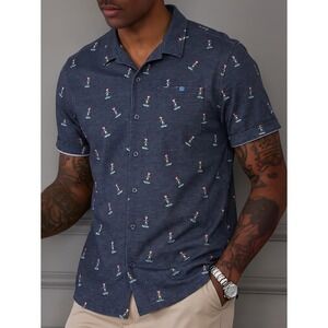 Stone Rose Button Down Shirt Mens Large Navy Blue Skateboard Martini Shirt